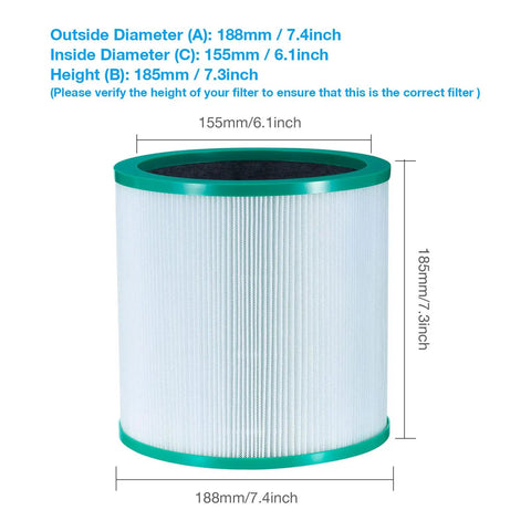 Replacement Air Purifier Filter For Dyson Compatible Tower Purifier And Pure Cool Link Models TP01 TP02 TP03 AM11 BP01 dimensions