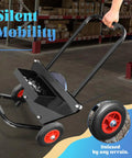 Hand cart with black frame and red wheels for transporting Beefy Bluing Steel Strapping Coil 3/4 Inch Wide 0.020 Inch Thick 2150 Feet