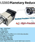 Front view of PLG60 planetary gearbox reducer with 14mm input shaft and 16mm output shaft