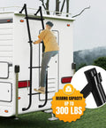 Universal Van Ladder 51 Inch Beefy Heavy Duty Aluminum Hook Over Ladder Rack For Ford E Series Chevy GMC Full Size Vans 1997 2024 Supports 300 Lb Capacity Rust Resistant And Easy Install, black ladder on van