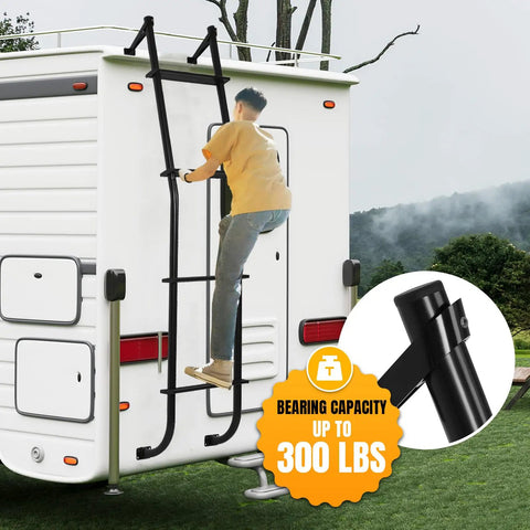 Universal Van Ladder 51 Inch Beefy Heavy Duty Aluminum Hook Over Ladder Rack For Ford E Series Chevy GMC Full Size Vans 1997 2024 Supports 300 Lb Capacity Rust Resistant And Easy Install, black ladder on van