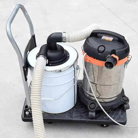 197 Mm Black Cyclone Separator Cover With Elbow Pre-Drilled Replacement For Dust Collection System Vacuum Accessories mounted on a shop vacuum setup.