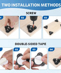 Self Adhesive Mini Swivel Caster Wheels For Furniture installation guide showing screw and double-sided tape methods.