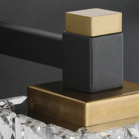 Close-up of the Three Light Black Brass Vanity Light For Bathroom Mirror LED Wall Fixture base with crystal accents, highlighting modern design.