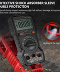 Digital Multimeter Tester Workhorse with TRMS 4000 Counts showing protective shock absorber sleeve feature.