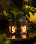 Outdoor Hanging Solar Lanterns Waterproof LED Lights For Porch Garden Patio Pathway Deck Yard Bronze Finish Two Pack