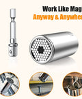 Ultimate Universal Socket Tool Set With Power Drill Adapter 7mm To 19mm Range, shown with hex pattern and drill adapter