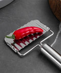 NUOBESTY stainless steel ripple potato slicer crinkle cutter; front view, kitchen gadget for fries and vegetables