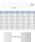 Two Piece 0.25mm Pin Gages With Go No Go Plug Gage, 0.0098 Inch Diameter, 50mm Length, Tolerance ±0.001mm, Bearing Steel GCR15, Hardness Up To 58 HRC, Precision Machining Gauge Set For Tight Fits, size chart and pin set