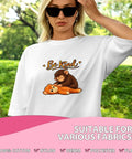 Woman wearing Cute Babys Monkey Punchs Team DTF Transfers, 7x7 inch, on white shirt.