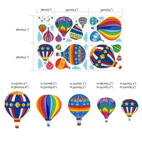 Colorful Hot Air Balloon Wall Decals For Kids Adventure Stickers For Bedroom Classroom Playroom Nursery Wall Art Decor