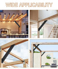Eight Piece 45 Degree Pergola Brackets Heavy Duty Steel Connectors For 4x4 Posts Black Powder Coated installed on various structures