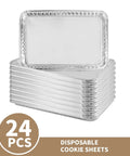 Stack of 24 aluminum disposable cookie sheets 16 by 11 inch for baking and roasting grilling pans nonstick oven safe tin foil trays