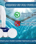 Polaris Zodiac 280 Replacement Parts Kit Beefed Up Wheel And Bag in pool with compatibility info for Zodiac models