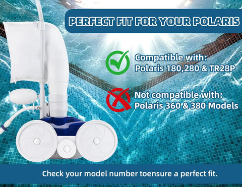 Polaris Zodiac 280 Replacement Parts Kit Beefed Up Wheel And Bag in pool with compatibility info for Zodiac models