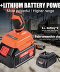 Heavy Duty Electric Battery Lug Crimping Tool With Rechargeable Brushless Motor And Solid 12 Ton Hydraulic Force Paired With Nine Precision Dies for A+ Lithium battery and compatible charger.