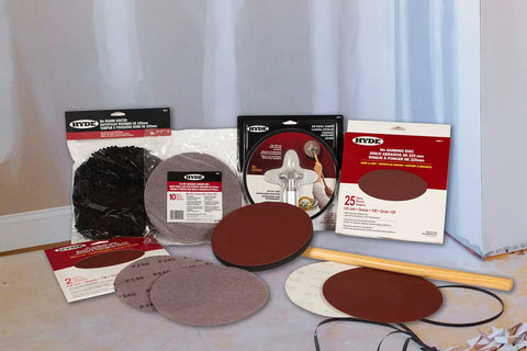 Round 9 Inch 150 Grit Aluminum Oxide Sanding Disc Hook And Loop Pack Of 25 For Radial Sander displayed with packaging