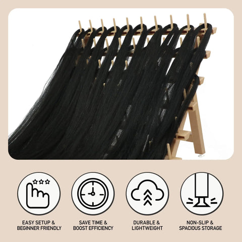 60 Spool Braid Rack For Hair Extensions And Braids, Braiding Hair Stand, holds black hair extensions, side view