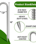 Tough As Nails Heavy Duty 12 Inch J Hook Rebar Stakes, 6 Pack, 5/16 Inch Galvanized Ground Anchors details with dimensions.