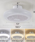18-Inch Ceiling Fan With Lights Remote Control, 3 Color Temperature Options, 6 Speeds, White Low-Profile Flush Mount