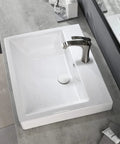 Rectangular White Porcelain Vessel Sink For Bathroom Above Counter With One Faucet Hole, Dope Sleek Glossy Finish