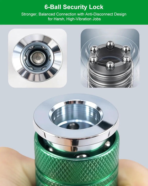 Half Inch Air Hose Fittings Kit With Quick Connect Adapters 3 Piece Bundle For Pneumatic Tools And Air Compressors 300 PSI Green Plated Heavy Duty Iron Includes Coupler And Plugs showing 6-ball security lock