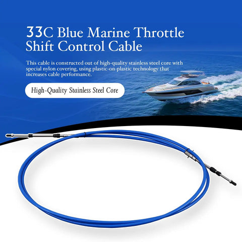 33C Boat Throttle Shift Cable for Outboard Engines, 18 Foot Length, 1 Piece, Heavy Duty Marine Control Cable for Smooth Shifts, Built Tough for Inboard and Stern Drive Performance, High Quality Boat Rigging Part blue cable with stainless steel core