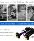 No Nonsense High Output 12V Dual Trumpet Car Air Horn With Compact Compressor Straight Up Hella Loud 600DB Electric Blaster Kit image with horn details.