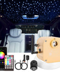Inside view of car with Lit Starlight Headliner Kit For Cars And Home Theater, 550pcs Fiber Optic Star Lights, accessories visible