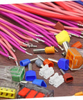 55 Piece Spring Clamp Terminal Blocks And Wire Connectors Kit for LED lighting wiring shown with multicolored connectors.