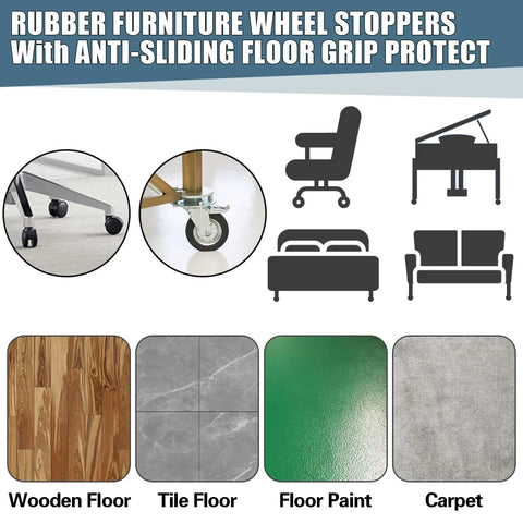 4 Pack Furniture Wheel Stoppers For Hardwood Floors Prevent Sliding On Sofas Chairs And Beds With Rubber Caster Cups diagram