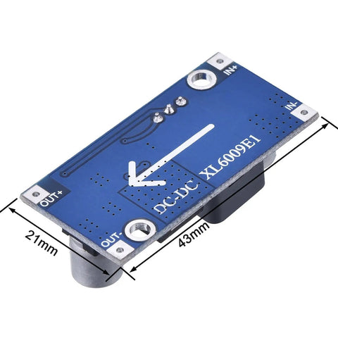 XL6009 Boost Converter Module, Adjustable DC-DC Power Regulator, blue circuit board, 3V-32V Input, 3V-30V To 5V-35V Output