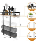 Diagram of Wall Mounted Towel Rack With Wooden Shelf For Folding Large Towels Metal Towel Holder Perfect For Small Bathrooms Apartments RVs And Campers Space Saving Bathroom Organizer Decor For Any Wall showing dimensions and features