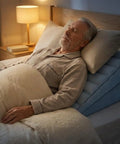 Chillax With This Awesome Adjustable Inflatable Wedge Pillow From Boyd Sleep, Featuring A Snazzy Electric Pump For Easy Air Control And Dual Chambers So You Can Recline In Total Comfort While Sleeping Or Just Hanging Out. An older man resting comfortably in bed with a blue adjustable inflatable wedge pillow.