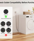 Laundry setup with NEMA outlet types and compatibility chart, featuring 10 Ft 3 Prong Dryer Cord 30A 7500W NEMA 10-30P To 3-Wire Appliance Cord