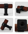 4 Pack Walnut Wood Drawer Pulls with Mounting Screws One Point Five Seven Inch T Bar Cabinet Handles, metal and wood finish.