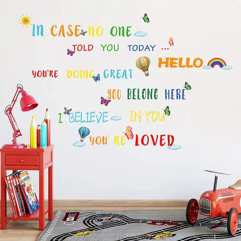 Colorful Inspirational Quote Wall Decal Set For Classroom And Nursery Kid Friendly Watercolor Theme Wall Sticker With Motivational Phrases
