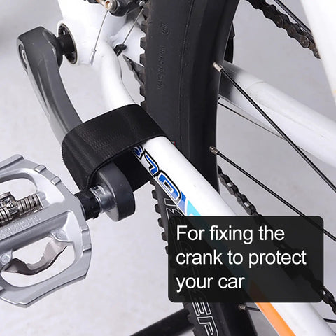 Suction Cup Car Roof Bike Rack With Quick Release close-up with crank protection strap on aluminum alloy bike frame.