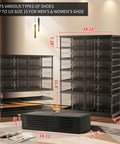 Front view of Six Tier Foldable Shoe Rack For Closet Holds 12 To 24 Pairs With Doors And Plastic Stackable Boxes