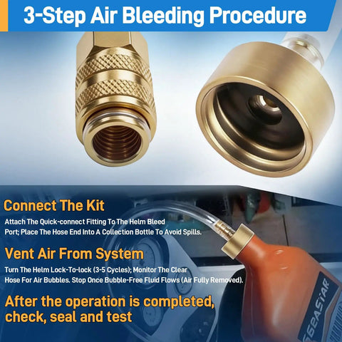 Hydraulic Steering Bleed Kit For Boats With Leak Proof Brass Connectors And Quick Connection Pro Grade Enhanced Marine Bleeder Tool