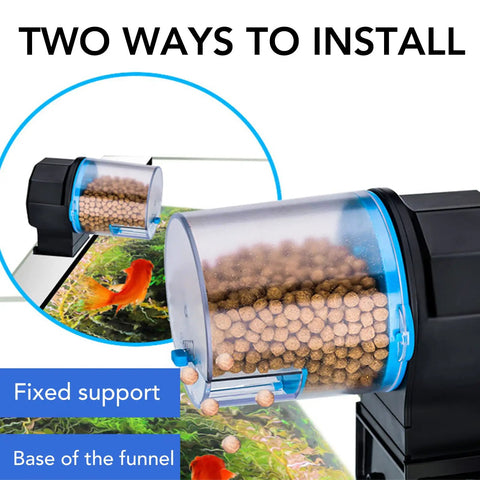 Hassle-Free Automatic Fish Feeder, Smart Battery Operated Aquarium Food Dispenser With Custom Timers and installation options.