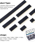 240 Piece 2.54mm Straight Single Row Female Pin Header Socket Connector Strip Assortment Kit for Arduino with box view