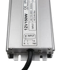 Outdoor LED Driver 12V DC 150W Power Supply IP67 Waterproof Transformer with slim durable case and input cable close-up