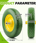 Flat Free Wheelbarrow Tire Replacement Universal Fit 4.80 4.00 8 Inch Solid No Air Industrial Grade shown with dimensions