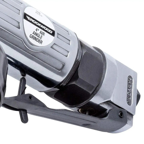 Pro Grade 4 Inch Pneumatic Air Angle Grinder With High Torque Ball Bearing Motor close-up showing metal construction and side handle.