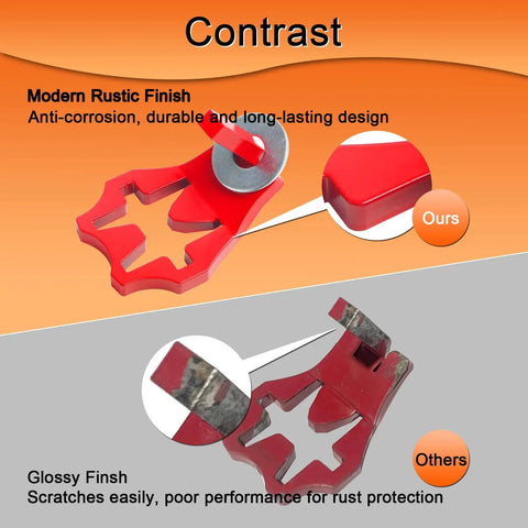 Contrast between modern rustic finish and glossy finish of heavy duty metal gate hinge pins for T-post fences.