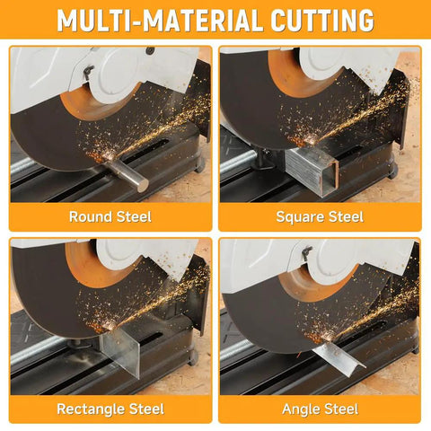 14 Inch Metal Cutting Chop Saw With 2100W Copper Motor cutting round, square, rectangle, and angle steel with sparks