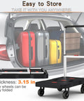 Foldable Platform Hand Truck Cart With 330 Pound Capacity in a car trunk showing luggage and folded dolly