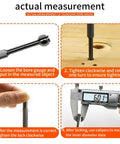Four Piece Dial Bore Gauge Set For Measuring Small Holes 3-13mm in use with caliper and wooden surface