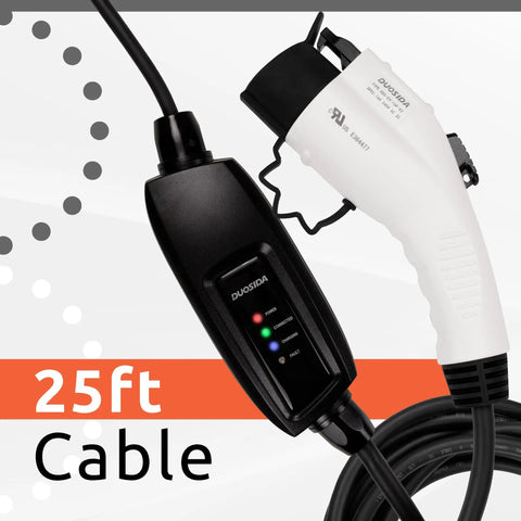 Go-To Portable EV Charger Level 1 And 2 16A 120V-240V J1772 Home Charger With 25ft Cable NEMA 6-20 5-15 Adapters EV Charger Display